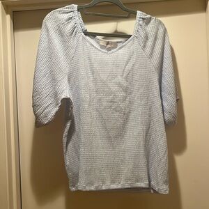 Loft puff sleeve top blue and white seersucker XL NWT
